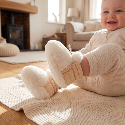 Warm & Cozy Fleece-Lined Cotton Baby Booties with Soft Soles