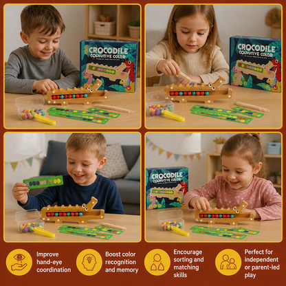 Crocodile Color Game – Educational Game with Sorting Cards and Wooden Toy