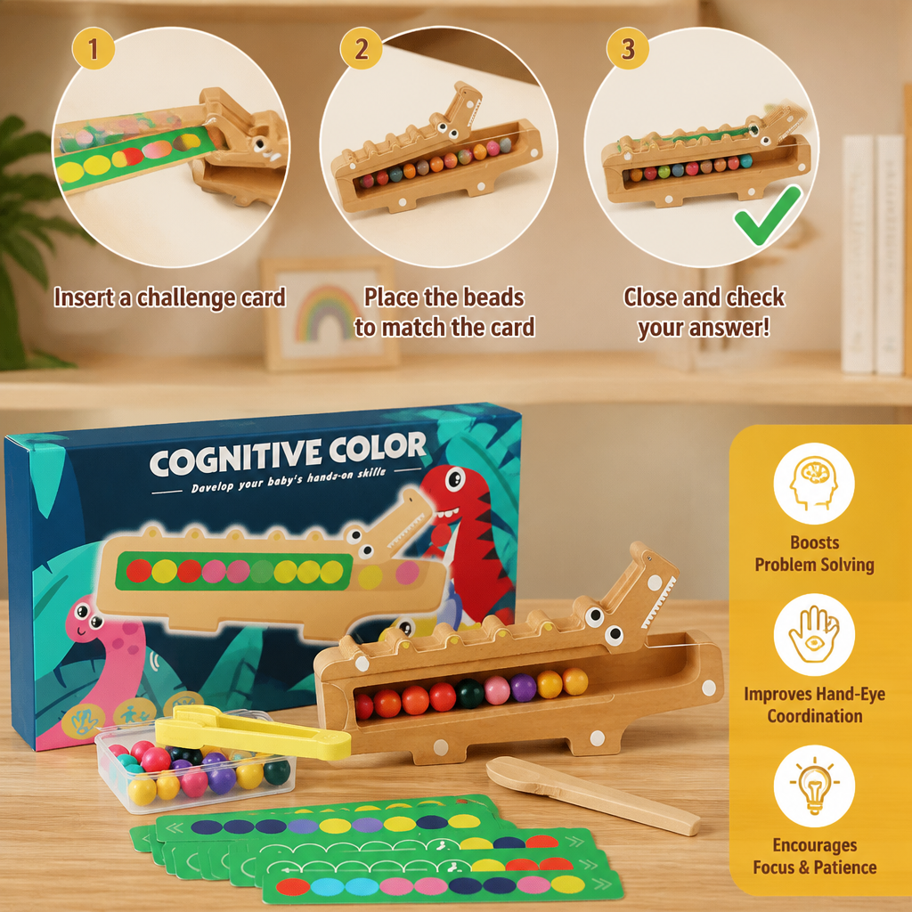 Crocodile Color Game – Educational Game with Sorting Cards and Wooden Toy