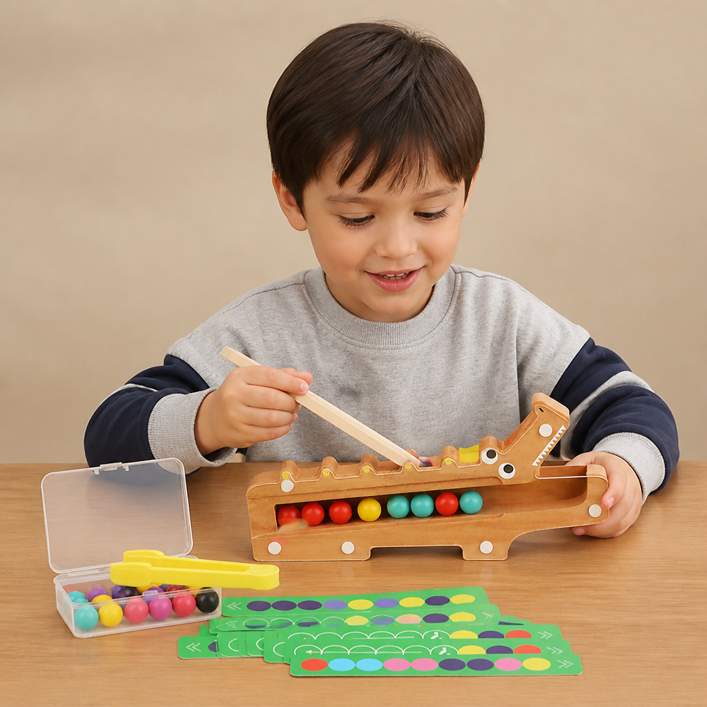 Crocodile Color Game – Educational Game with Sorting Cards and Wooden Toy