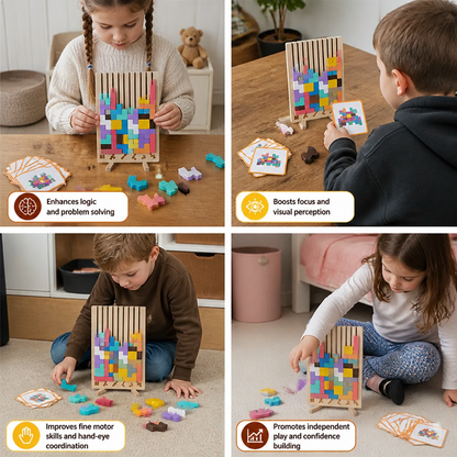 Montessori wooden blocks and shapes game