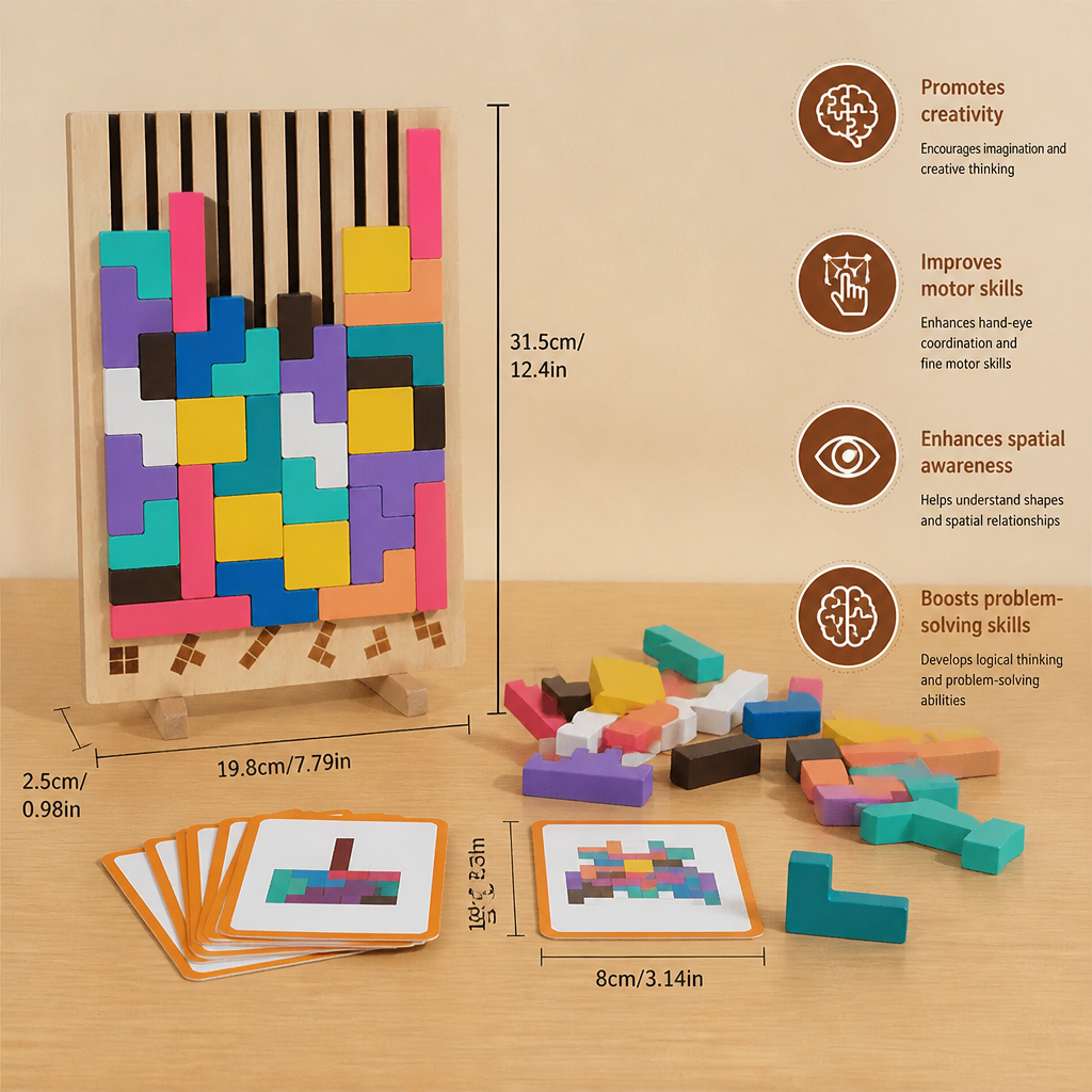 Montessori wooden blocks and shapes game