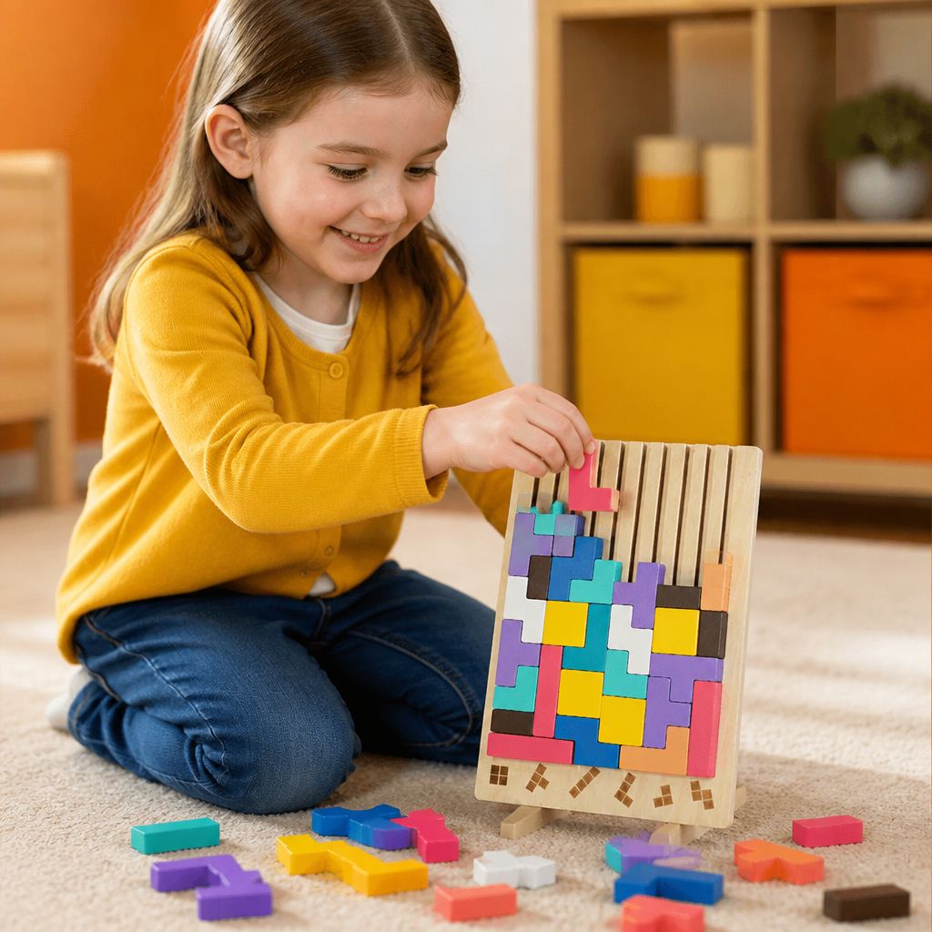 Montessori wooden blocks and shapes game