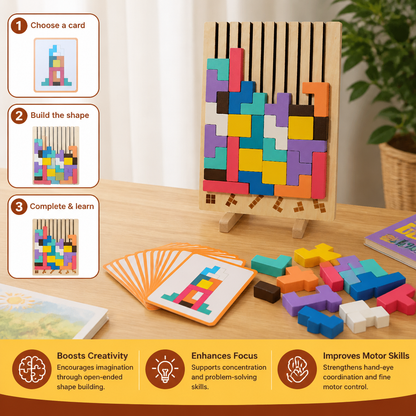 Montessori wooden blocks and shapes game
