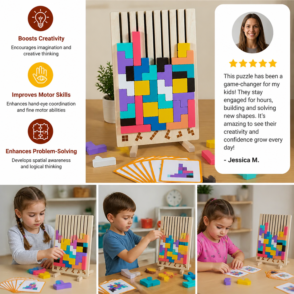 Montessori wooden blocks and shapes game