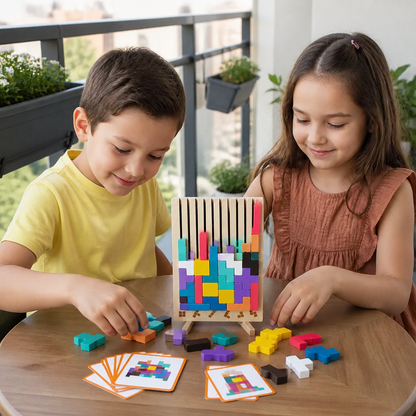 Montessori wooden blocks and shapes game