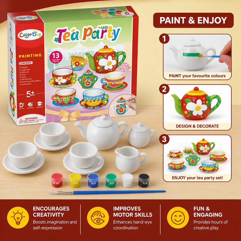 DIY Ceramic Tea Set Painting Kit for Kids