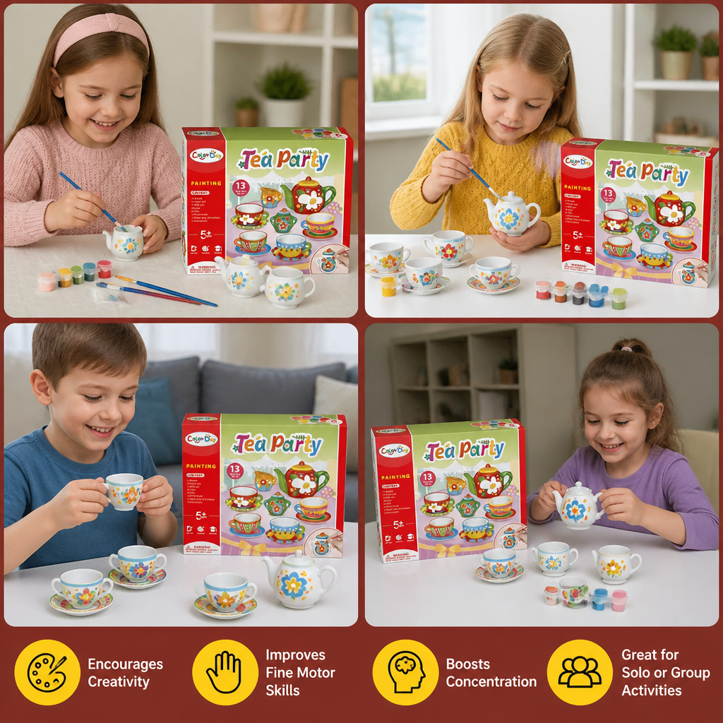 DIY Ceramic Tea Set Painting Kit for Kids