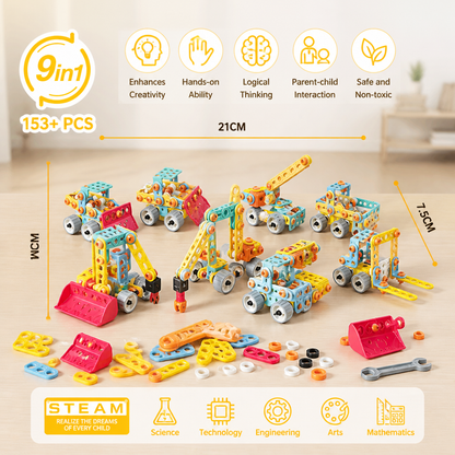 9-in-1 STEM Construction Vehicle Building Kit