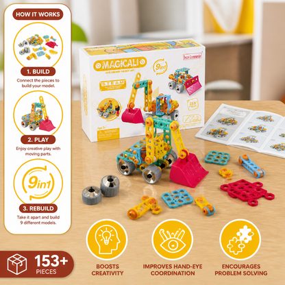 9-in-1 STEM Construction Vehicle Building Kit