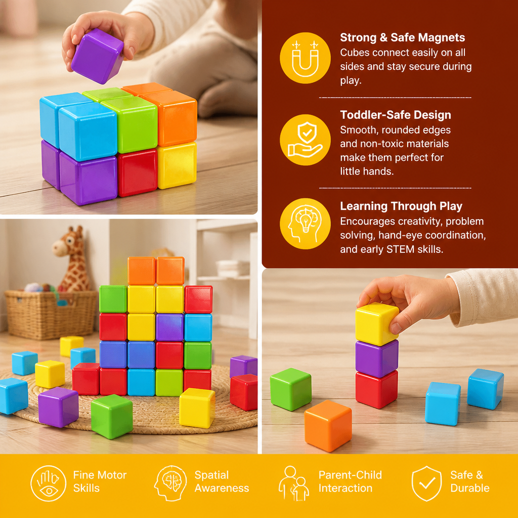 Toddler Safe 4.2cm Magnetic Building Cubes – STEM Learning Blocks