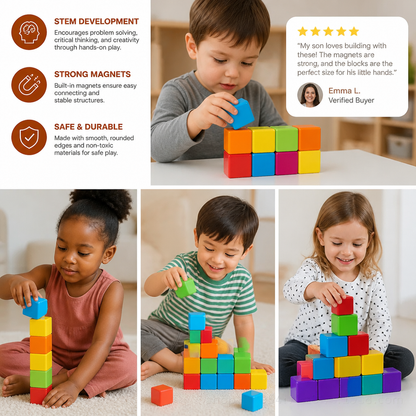 Toddler Safe 4.2cm Magnetic Building Cubes – STEM Learning Blocks
