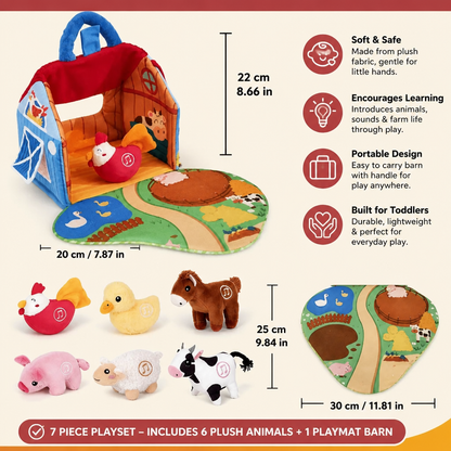 Farm Animal Plush Playset – Interactive Learning Toy with Portable Playhouse