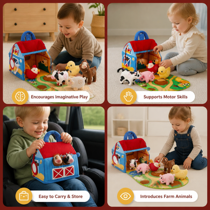 Farm Animal Plush Playset – Interactive Learning Toy with Portable Playhouse