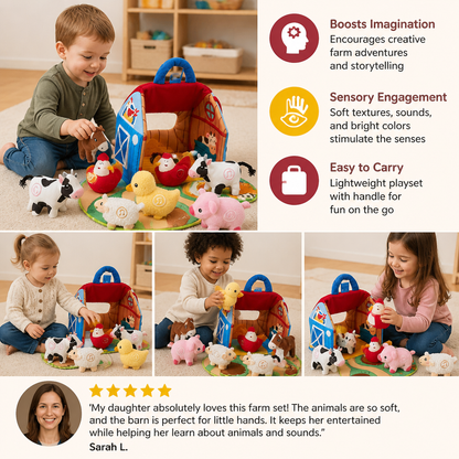 Farm Animal Plush Playset – Interactive Learning Toy with Portable Playhouse