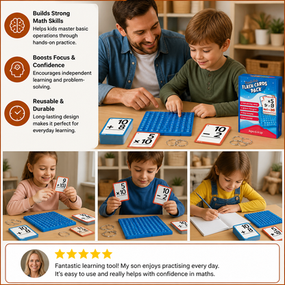 Math Learning Cards Set with Calculation Board – Addition, Subtraction, Multiplication & Division