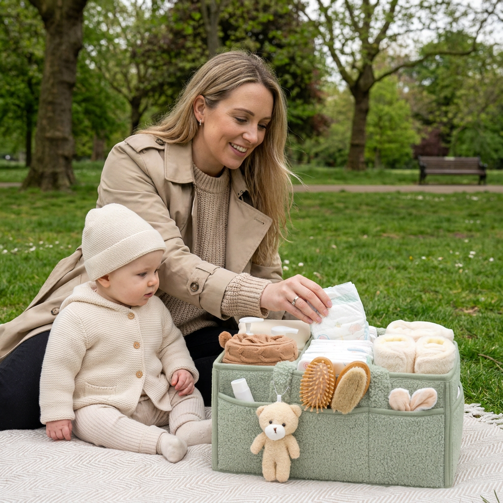 Plush Sherpa Baby Diaper Caddy – Storage Basket for Nursery & Changing Table