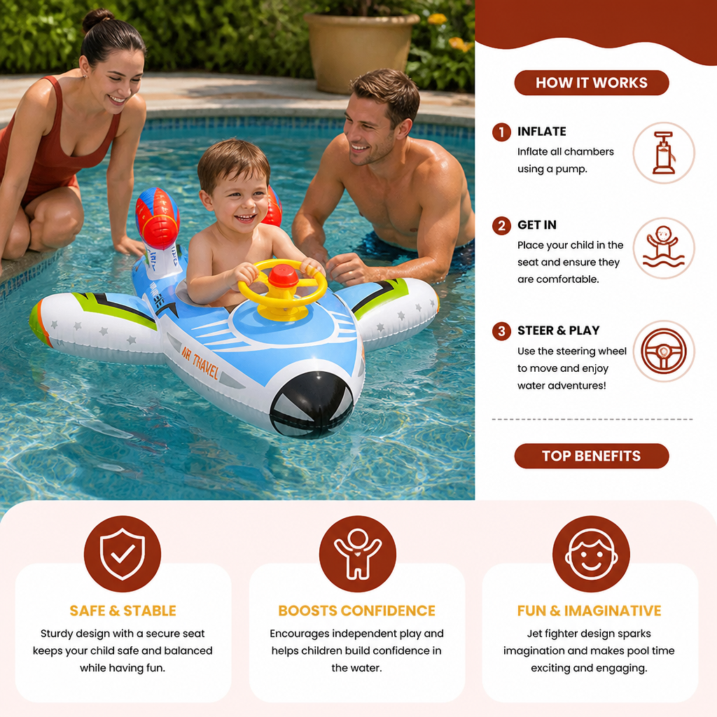 Inflatable Jet Fighter Pool Float with Seat & Steering Wheel