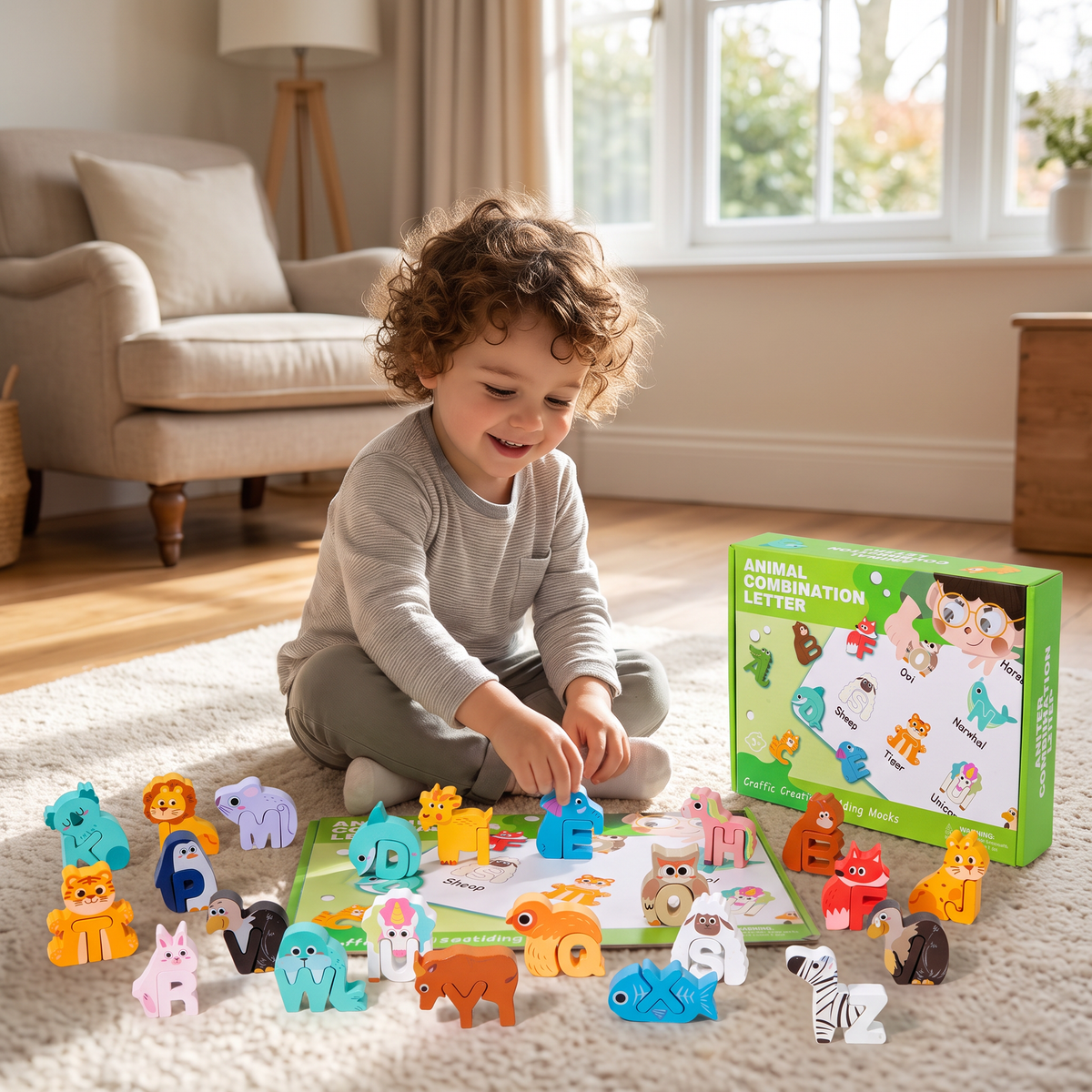52-teiliges Montessori-3D-Alphabet-Bausteinset