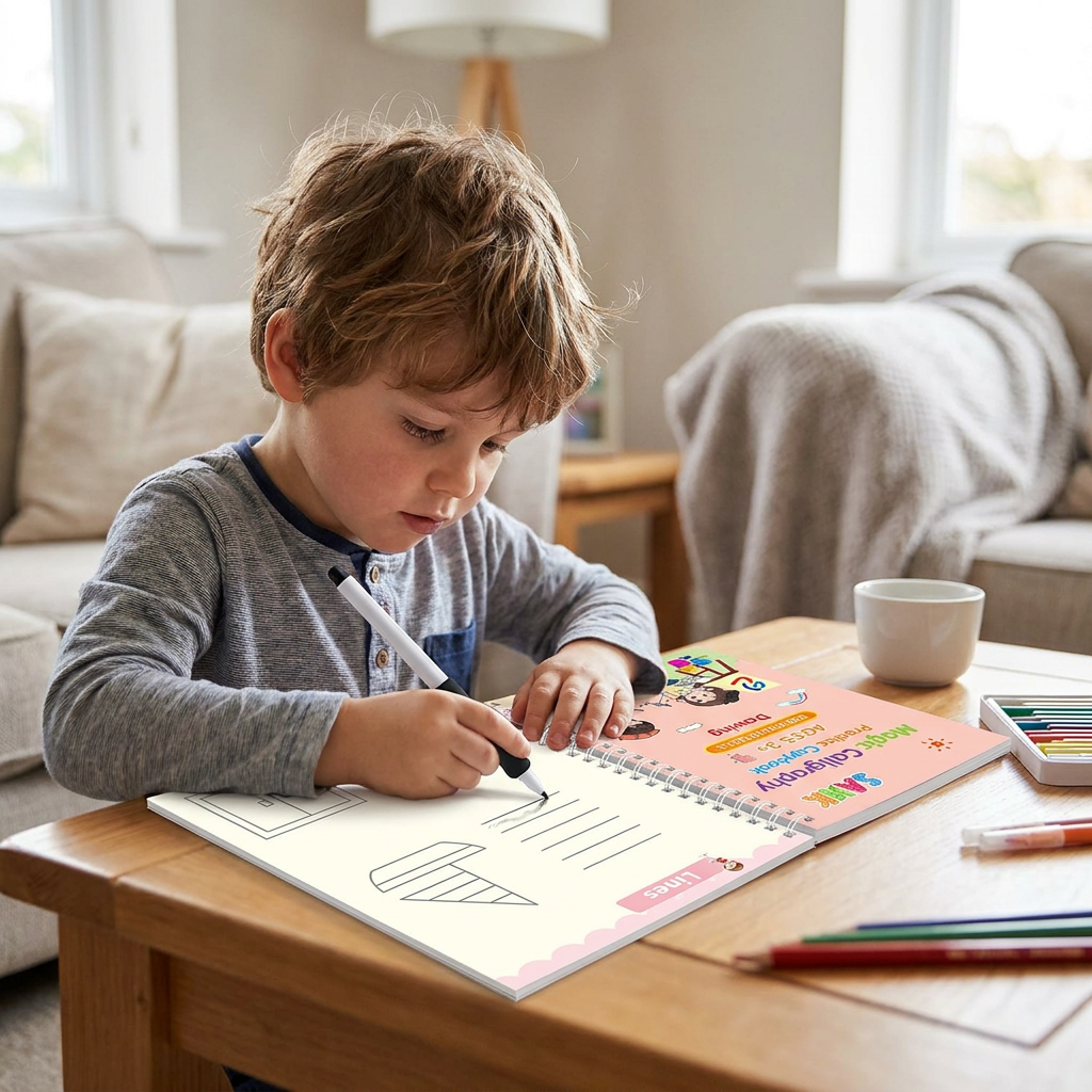 Magic Reusable Grooved Handwriting Practice Books with Disappearing Ink Pens