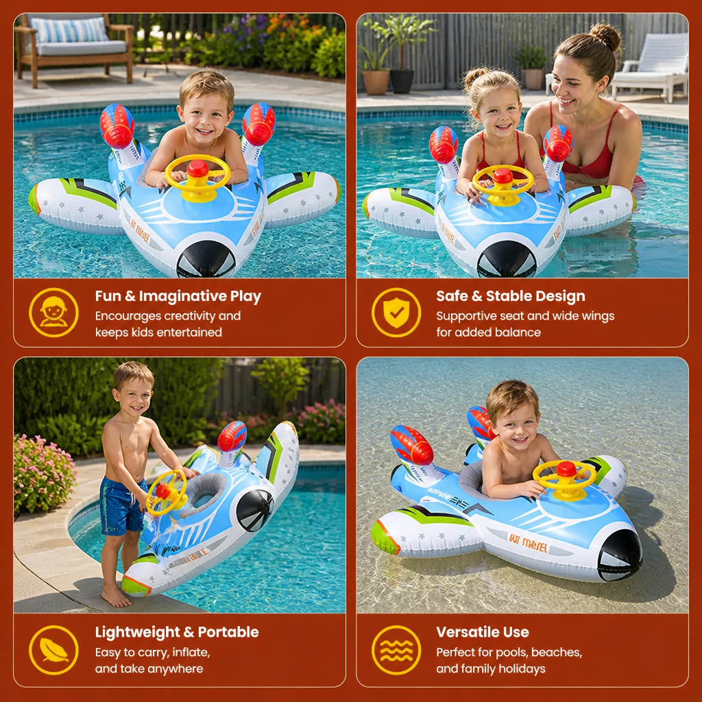 Inflatable Jet Fighter Pool Float with Seat & Steering Wheel