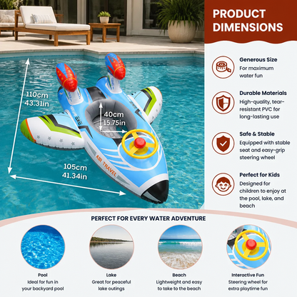 Inflatable Jet Fighter Pool Float with Seat & Steering Wheel