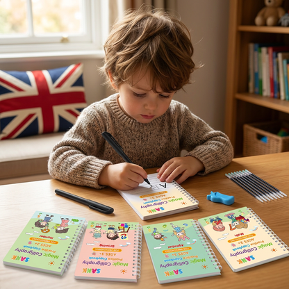 Magic Reusable Grooved Handwriting Practice Books with Disappearing Ink Pens