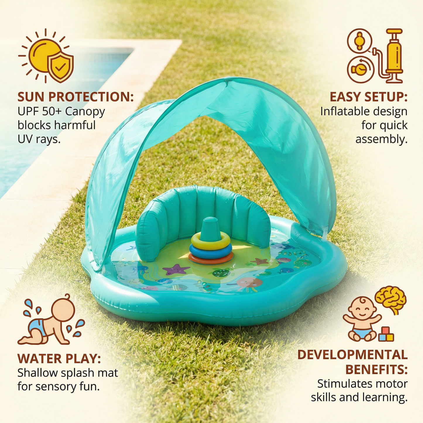 Inflatable Baby Splash Play Mat with Canopy – Water Play & Sun Protection for Toddlers