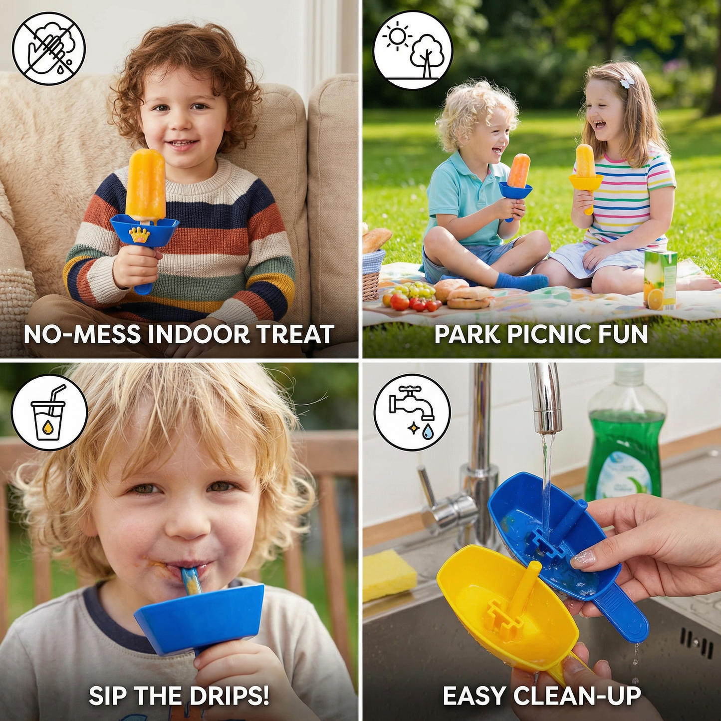 2-Pack Drip-Proof Popsicle Holder for Kids – No-Mess Ice Cream Catcher with Straw
