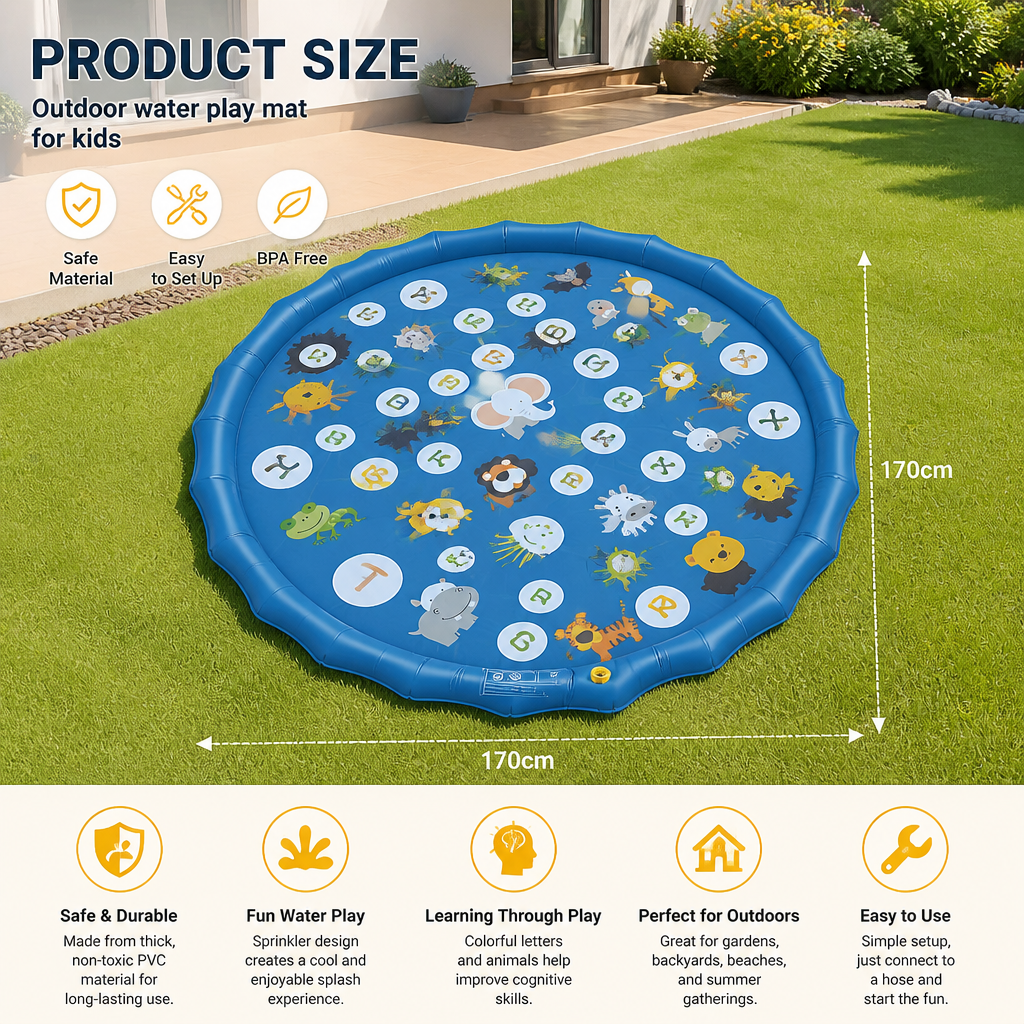 Inflatable Kids Splash Pad with Sprinkler – Outdoor Water Play Mat for Garden & Beach