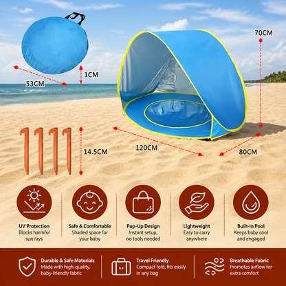 Pop-Up Baby Beach Tent with Built-In Pool & UV Protection – Portable Sun Shade for Kids