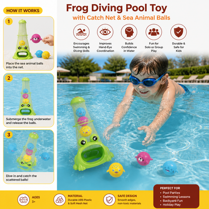 Frog Diving Pool Toy with Catch Net and Sea Animal Balls