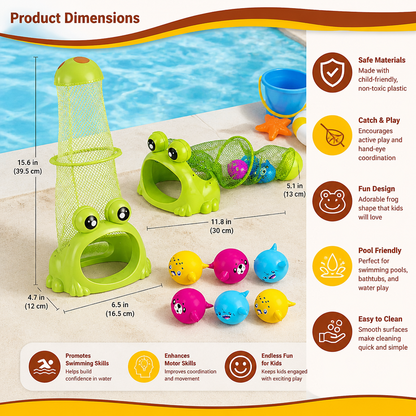 Frog Diving Pool Toy with Catch Net and Sea Animal Balls