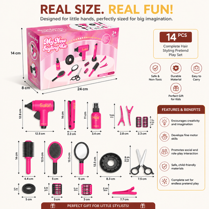 14-Piece Kids Hair Styling Salon Pretend Play Set