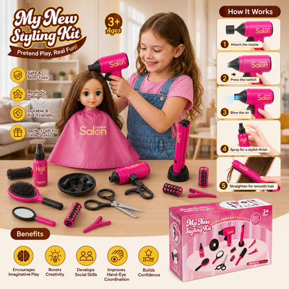 14-Piece Kids Hair Styling Salon Pretend Play Set