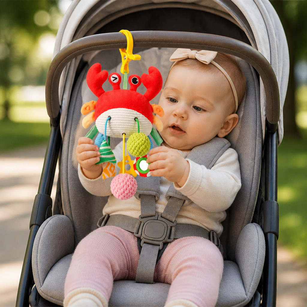 Crab Activity Toy with Pull Cord, Rattle & Teether for Babies