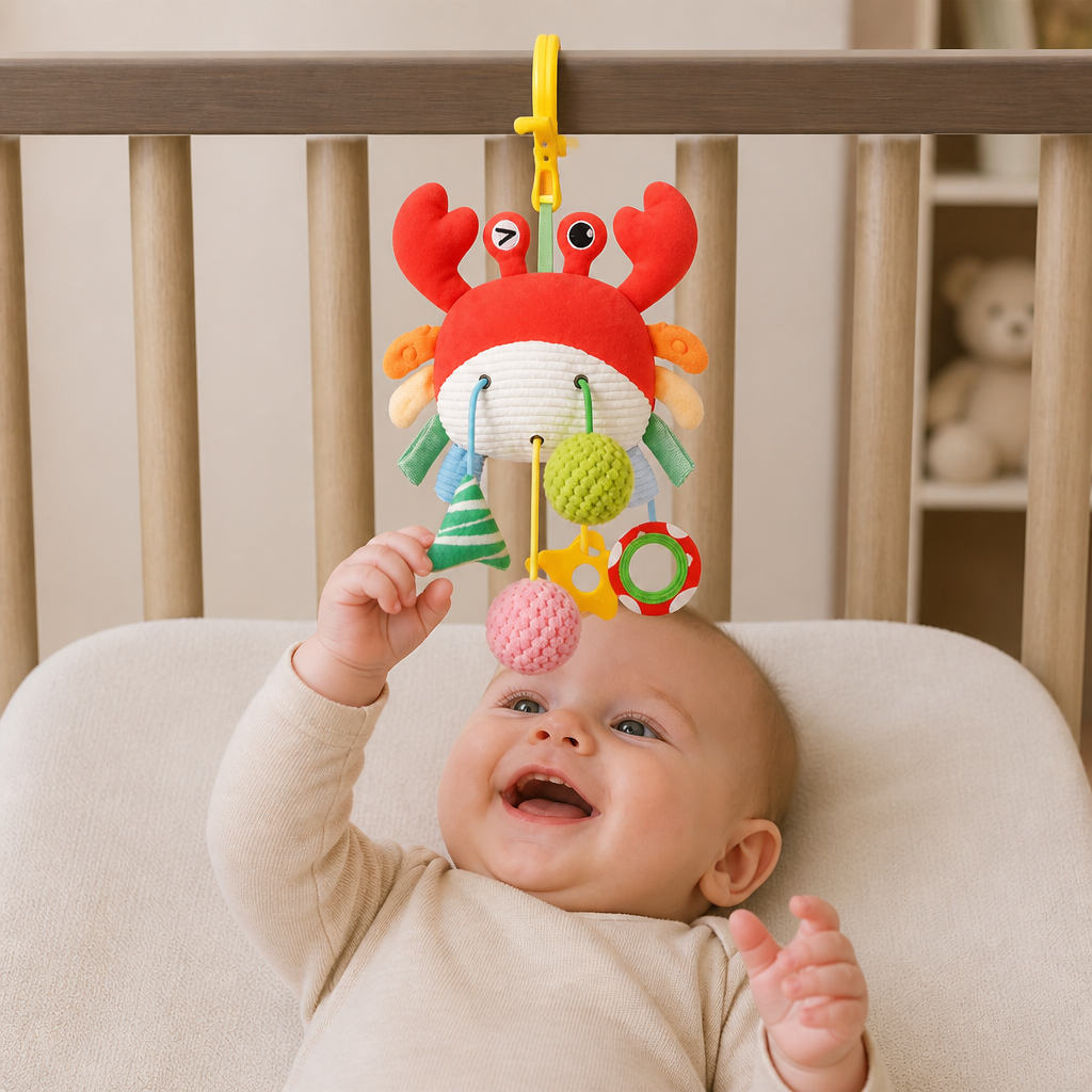 Crab Activity Toy with Pull Cord, Rattle & Teether for Babies