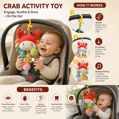 Crab Activity Toy with Pull Cord, Rattle & Teether for Babies