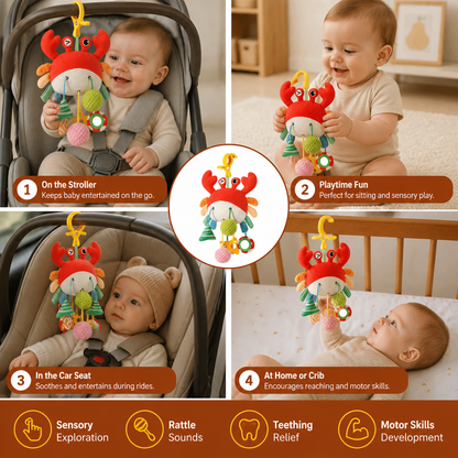Crab Activity Toy with Pull Cord, Rattle & Teether for Babies