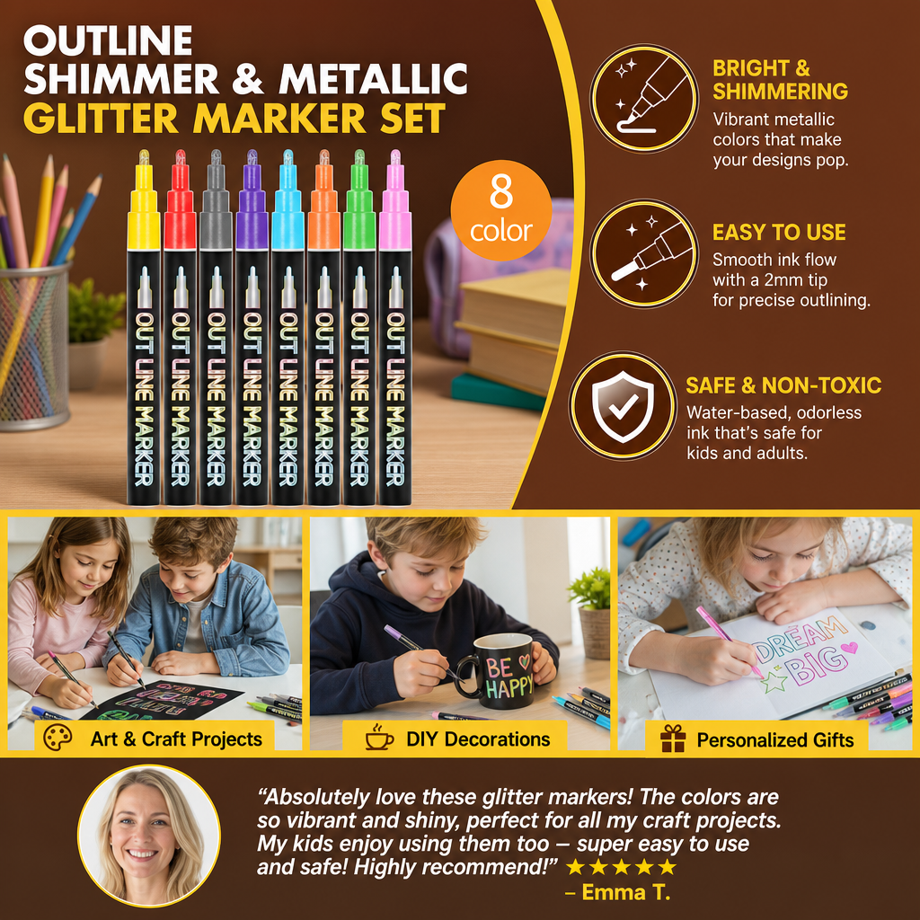 Outline Shimmer & Metallic Glitter Marker Set