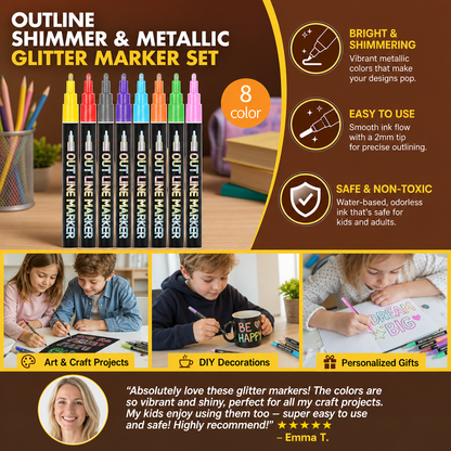 Outline Shimmer & Metallic Glitter Marker Set