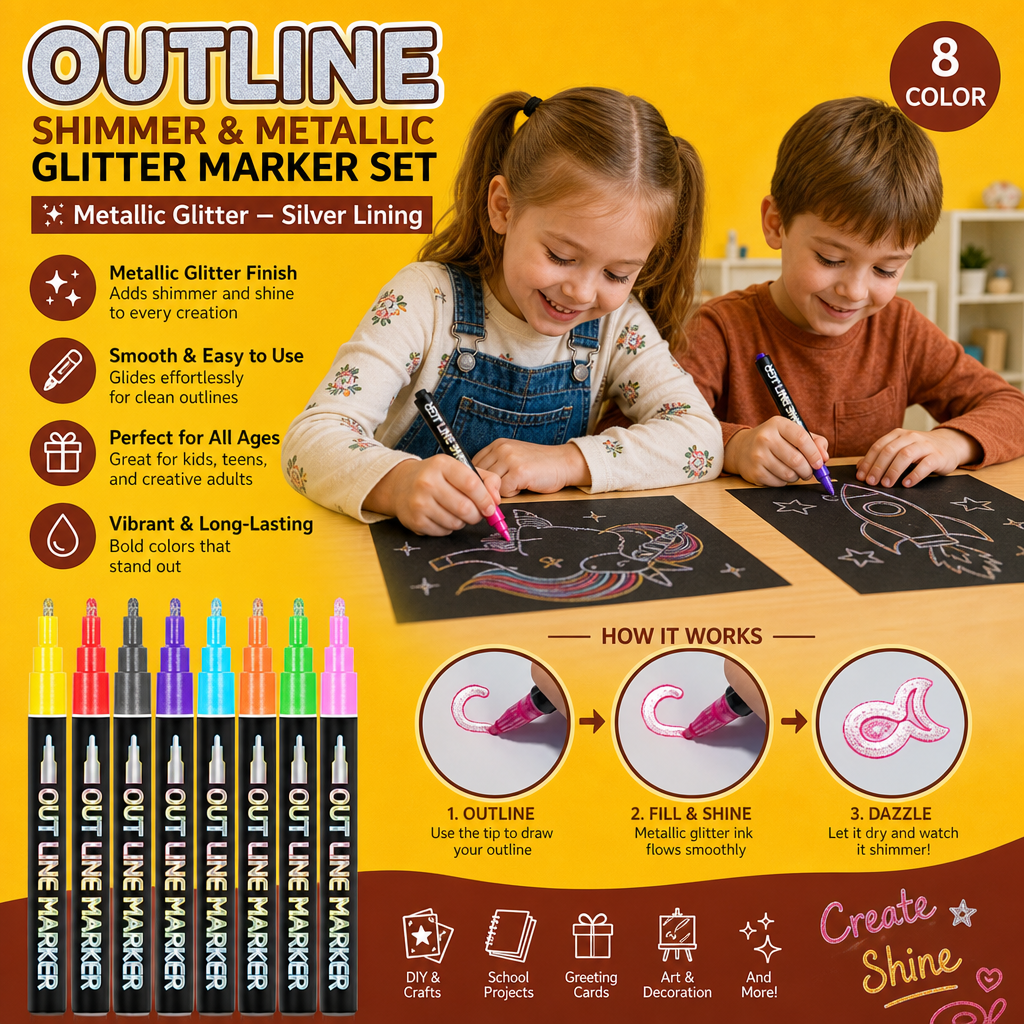 Outline Shimmer & Metallic Glitter Marker Set