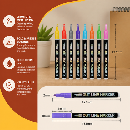 Outline Shimmer & Metallic Glitter Marker Set
