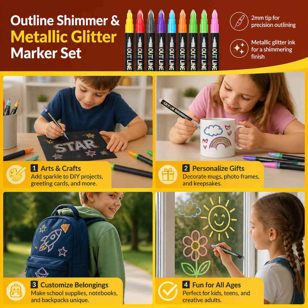 Outline Shimmer & Metallic Glitter Marker Set
