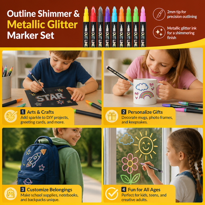 Outline Shimmer & Metallic Glitter Marker Set