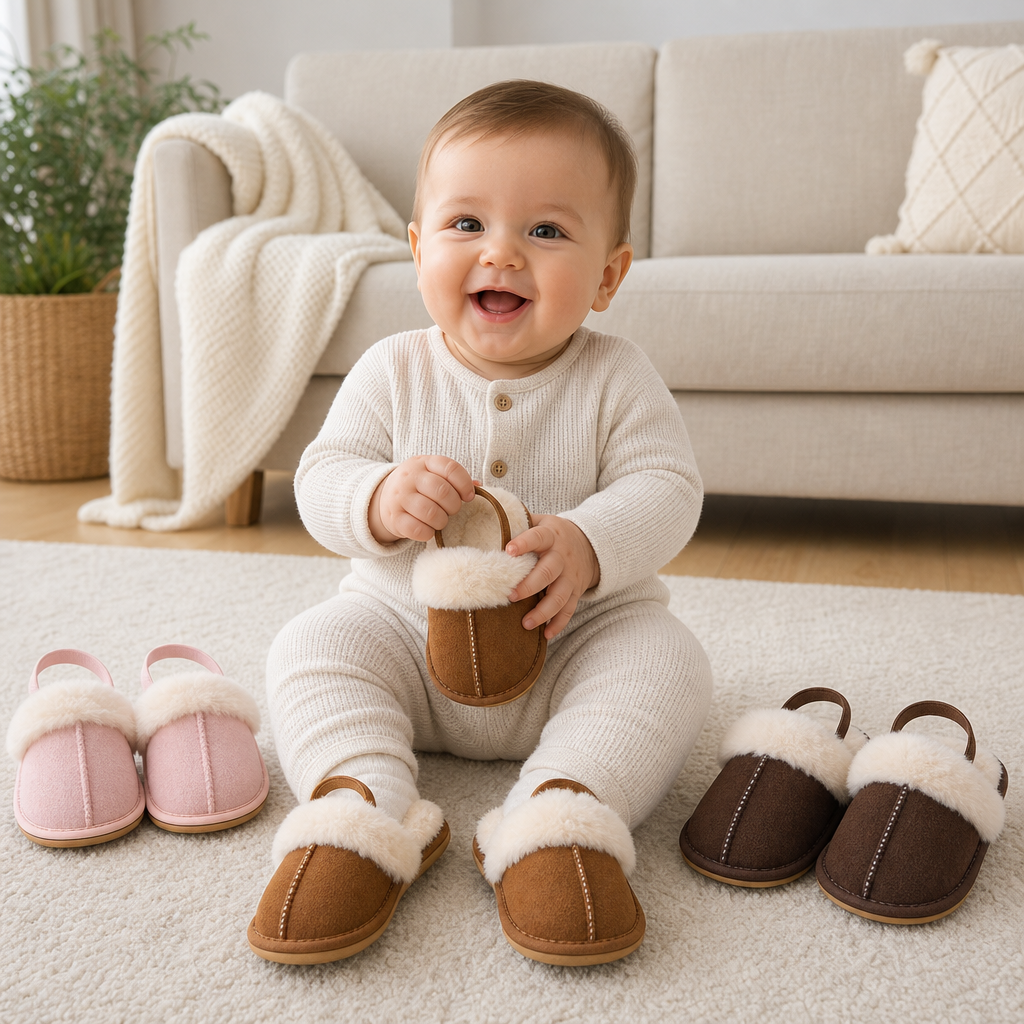 Fluffy Baby & Toddler Slippers with Soft Plush Lining and Non-Slip Soles