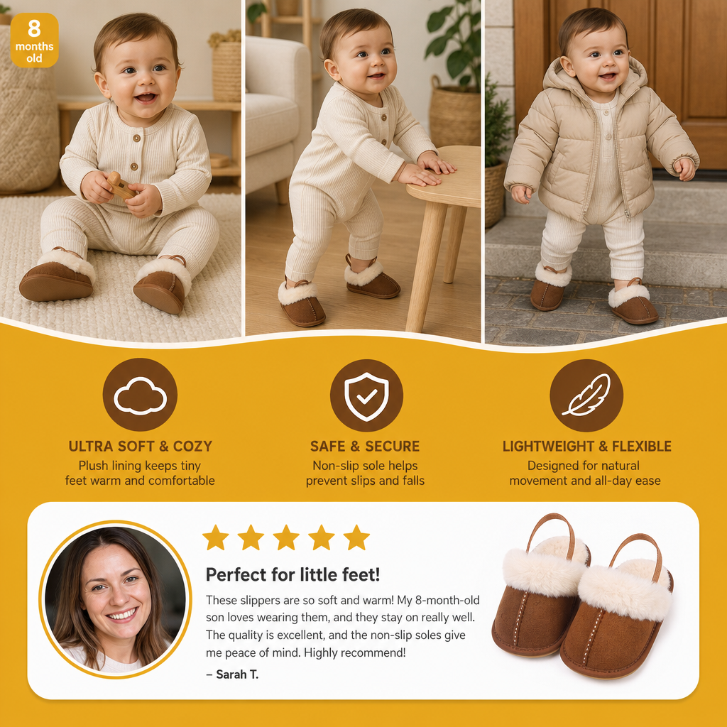 Fluffy Baby & Toddler Slippers with Soft Plush Lining and Non-Slip Soles