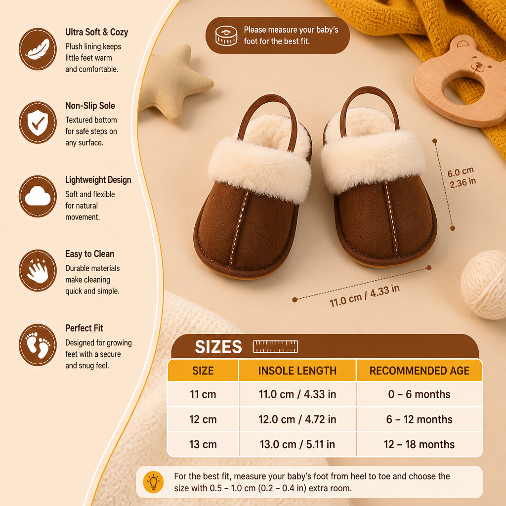 Fluffy Baby & Toddler Slippers with Soft Plush Lining and Non-Slip Soles