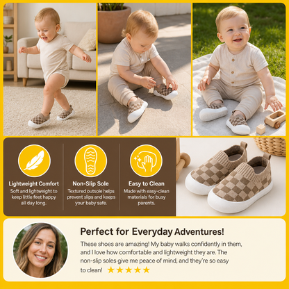 Checkered Lightweight Baby Walking Shoes with Soft, Non-Slip Soles