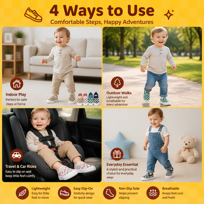 Checkered Lightweight Baby Walking Shoes with Soft, Non-Slip Soles
